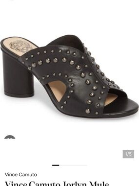 Vince Camuto Black Stud-Embellished Leather Block Heel Mule